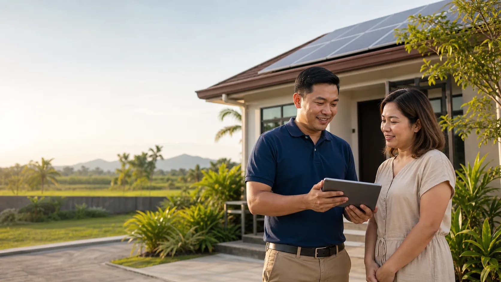 Solar consultant with a homeowner during a site survey
